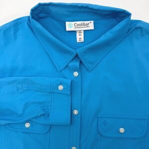 Coolibar Shirt Womens XXL Blue Button Front UPF 50+ Sun Protection 3/4 Sleeve